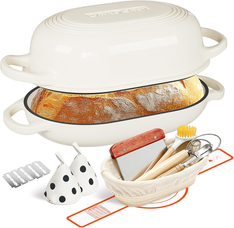 5QT Cast Iron Dutch Oven Bread Kit w/ Banneton Lame Cream White9