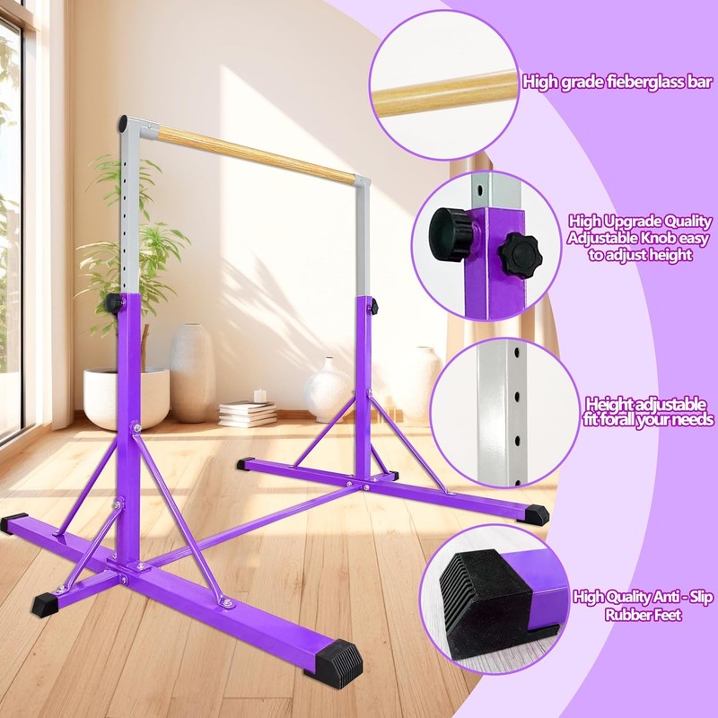 Kids Gymnastics Bar 35" 60" Adjustable Kip Bar 4FT Base Home Training2