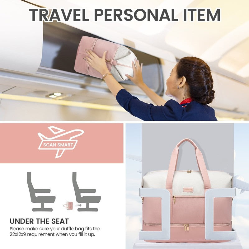 Women Travel Duffel Bag Large Weekender Gym Bag Shoe Compartment Packing Cubes2