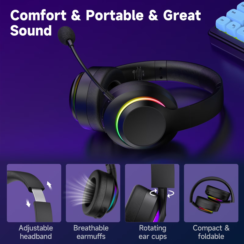 Wireless Gaming Headset PC PS5 Switch Mac Bluetooth 5.4 2.4GHz Mic2