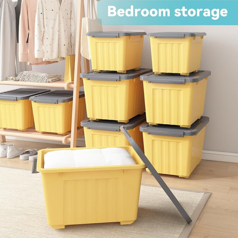 72Qt Yellow/Purple Plastic Storage Bins w/Lids Stackable Nestable 6 Pack4