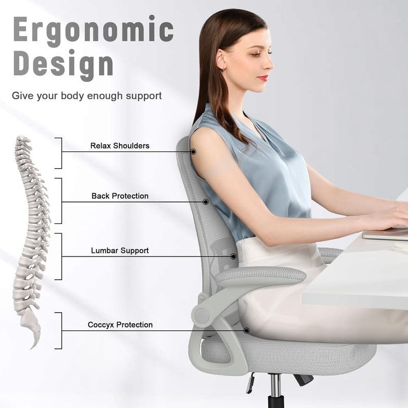 Ergonomic Mesh Office Chair Mid Back Swivel Desk Chair Flip Up Arms Grey4