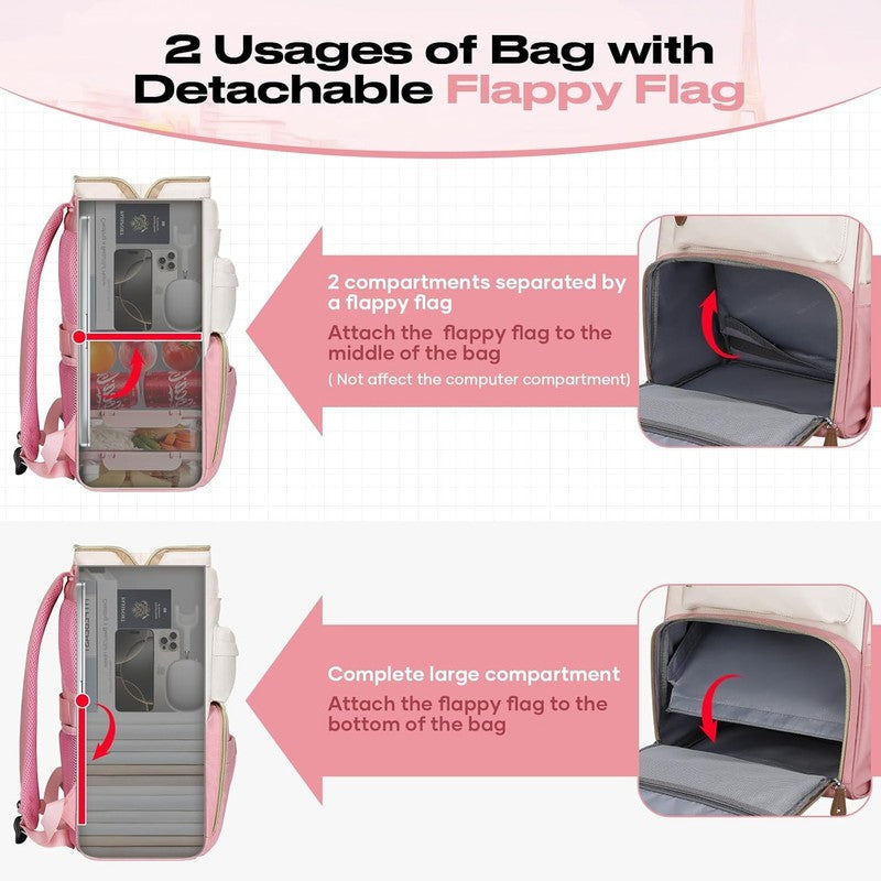 Travel Laptop Backpack 15.6 17.3" Nurse Work Bag w/ Lunch Pink Beige5