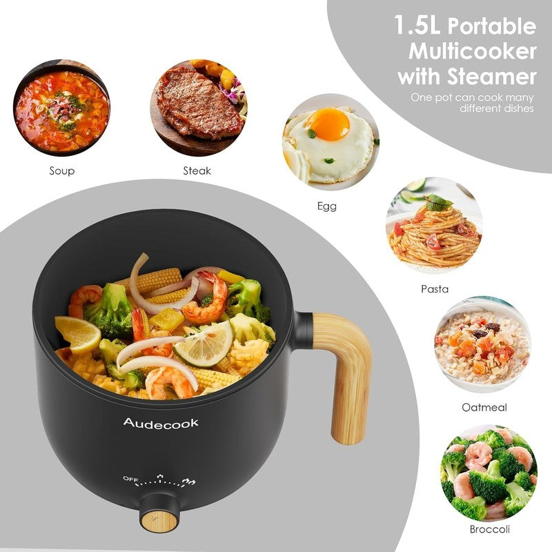 1.5L Electric Hot Pot Steamer Nonstick Noodle Cooker Dual Power Control Black1