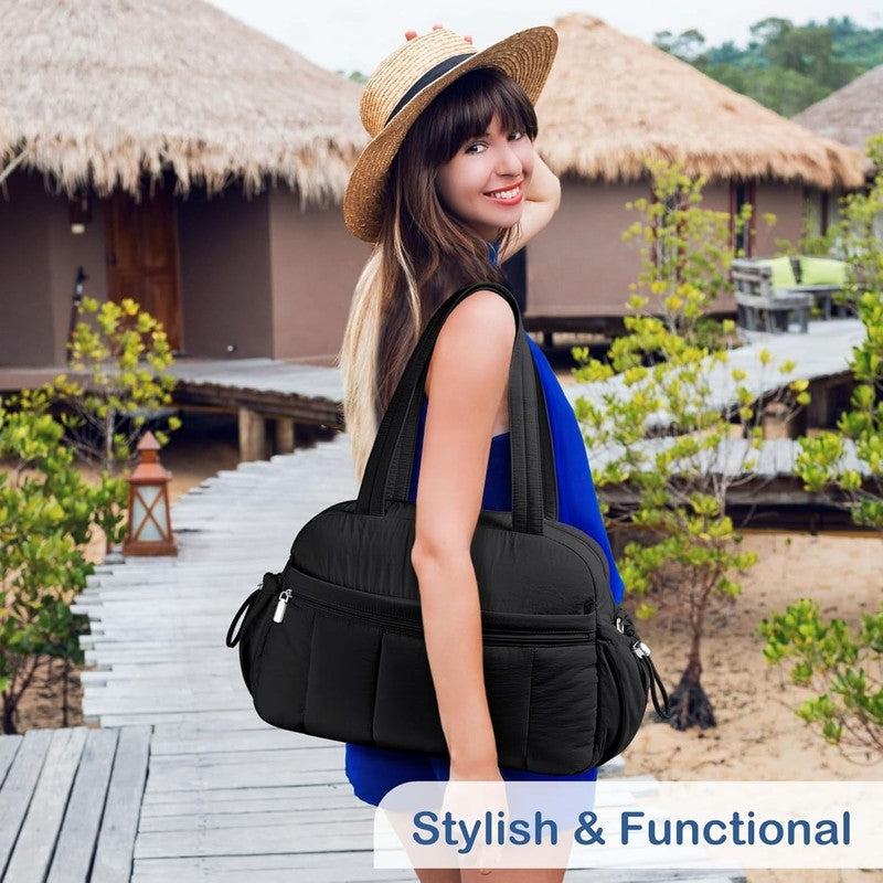 Travel Duffel Bag Women Puffer Gym Weekender Wet Pocket Carry On Black7