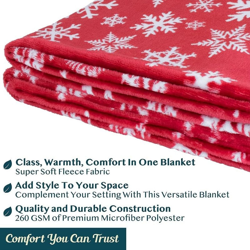 Christmas Throw Blanket Red White Snowflake Fleece Soft Warm Plush 50"x60"7