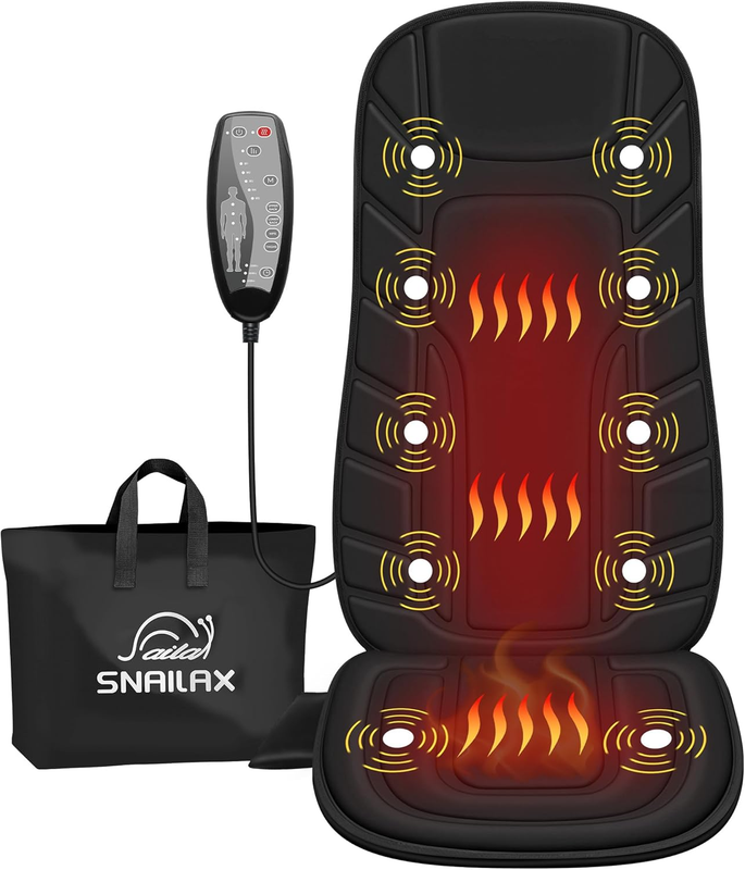 Back Massager Seat Cushion w/ Heat 10 Motors 5 Modes Timer Chair Pad10