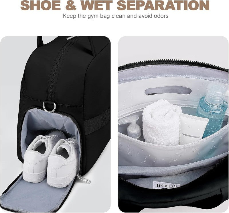 Gym Bag Women Lightweight Duffle Shoe Wet Compartment Yoga Travel Black3