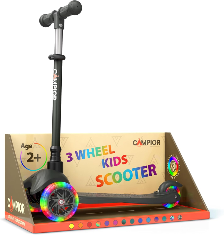 Kids 3 Wheel Scooter Lean to Steer LED Wheels Adjustable Handlebar Black8