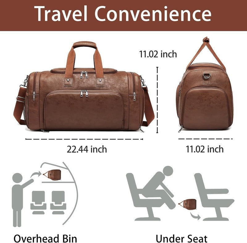 Leather Travel Duffle Bag Weekender Waterproof Shoe Compartment Gym Bag3