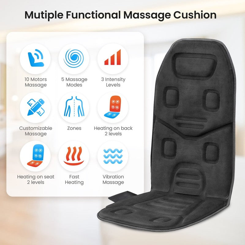 Back Massager Chair Pad, 10 Motors Vibration Massage Seat Cushion with Heat, 1