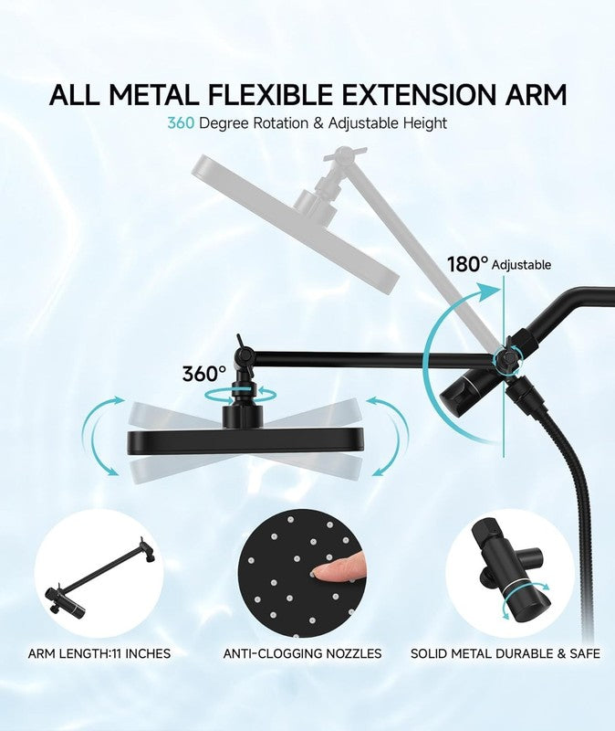12" Rain Shower Head w Handheld Dual Adjustable Waterfall Matte Black5