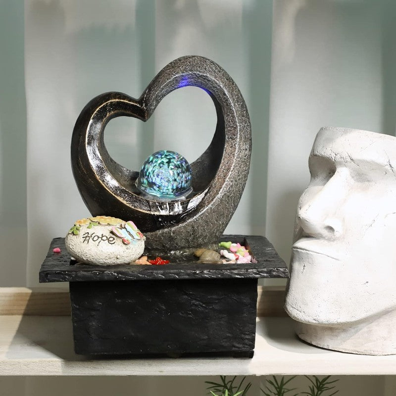 Zen Tabletop Water Fountain Heart LED Indoor Waterfall Decor for Home Office5