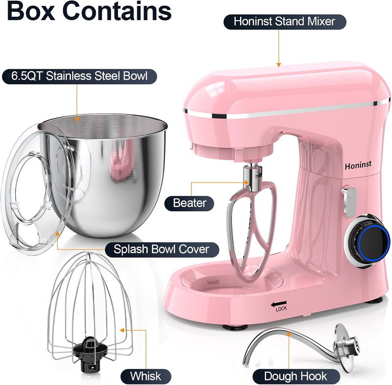 6.5QT Stand Mixer 10 Speed Tilt Head Kitchen Mixer Pink Baking Tool1