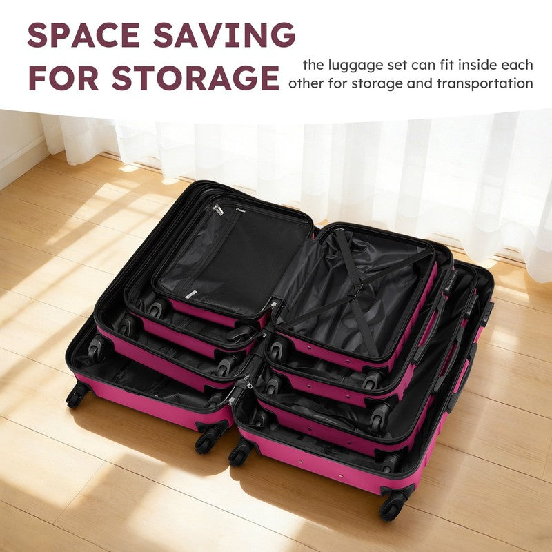 4 Piece Luggage Set Hardside Spinner Suitcase 16 20 24 28 Inch  Rose Red8