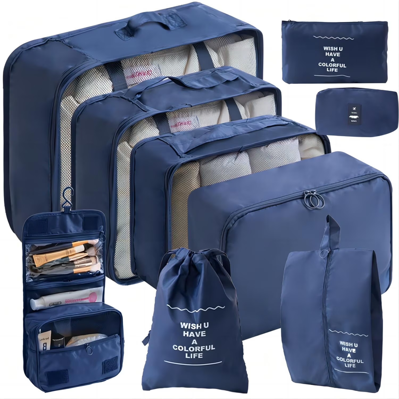 Packing Cubes 9 Set Travel Organizers Clothes Shoes Toiletry Bag Navy8