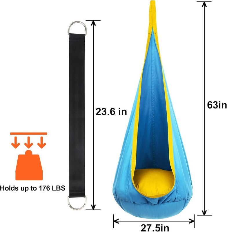 Kids Pod Swing Seat Hanging Hammock Chair Sensory Indoor Outdoor Blue Yellow5