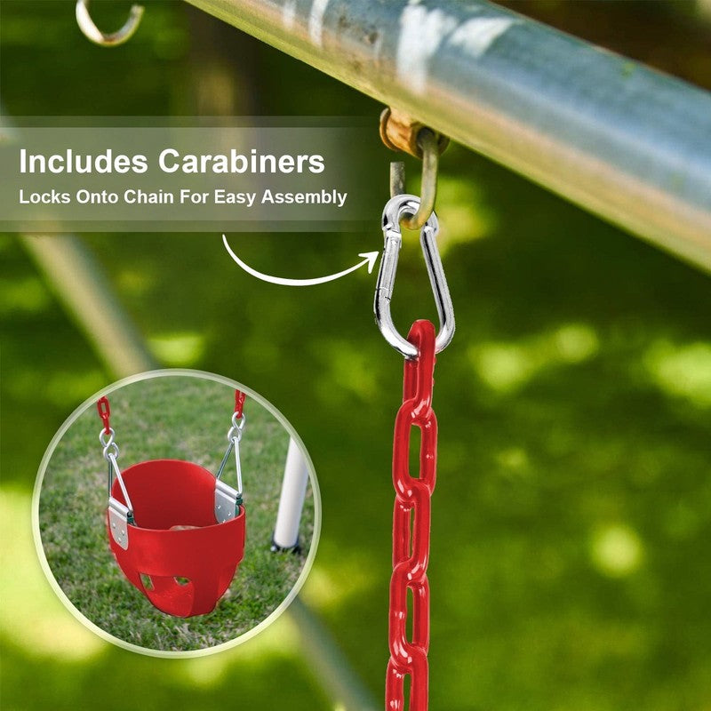 Baby Swing High Back Toddler Bucket Seat w/ Coated Chains & Carabiners, Red5