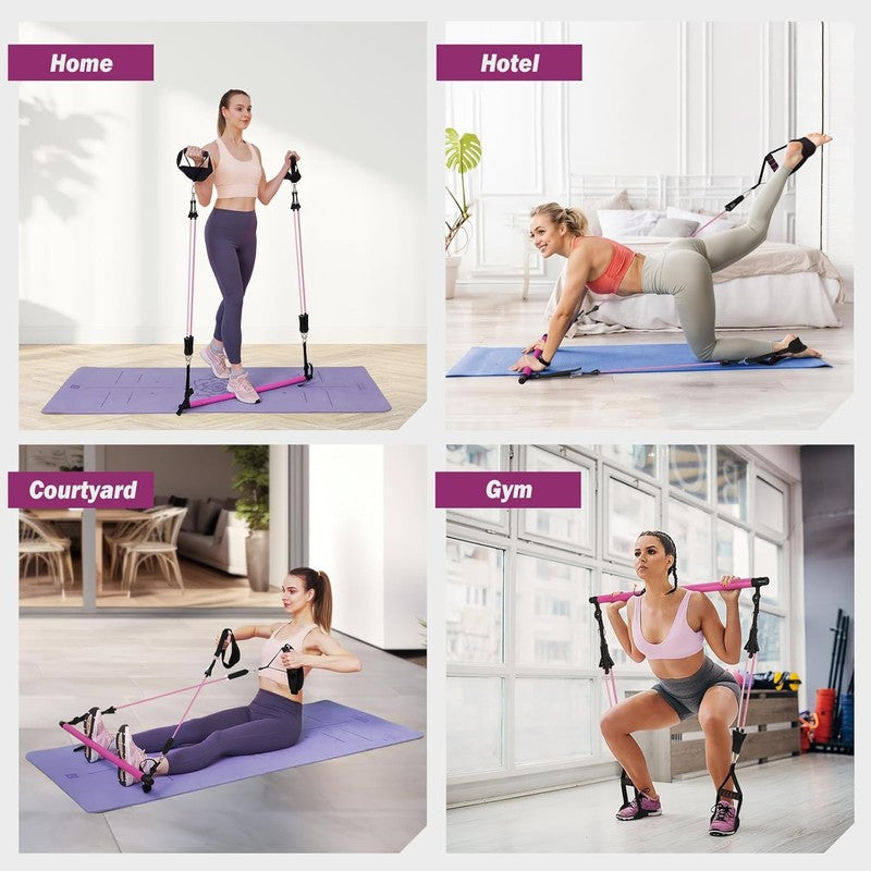 Upgraded Pilates Bar Kit w/ Natural Latex Resistance Bands Full Body Workout6
