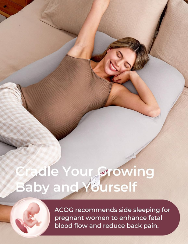 57in U Shaped Pregnancy Pillow Full Body Maternity Jersey Cotton Gray4