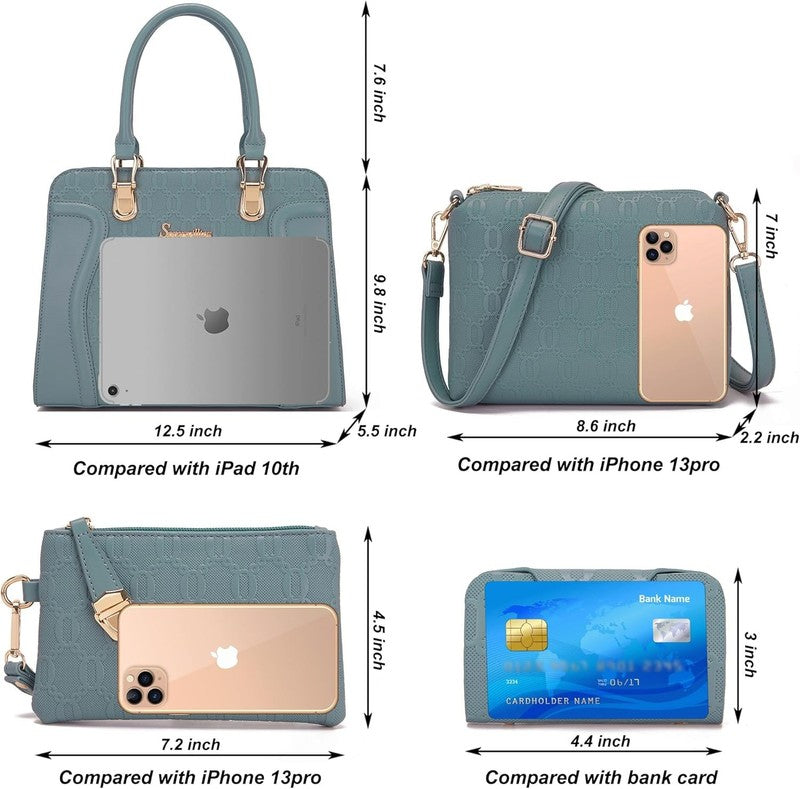 Women Fashion Handbag Set 4PCS Tote Shoulder Top Handle Satchel Purse2