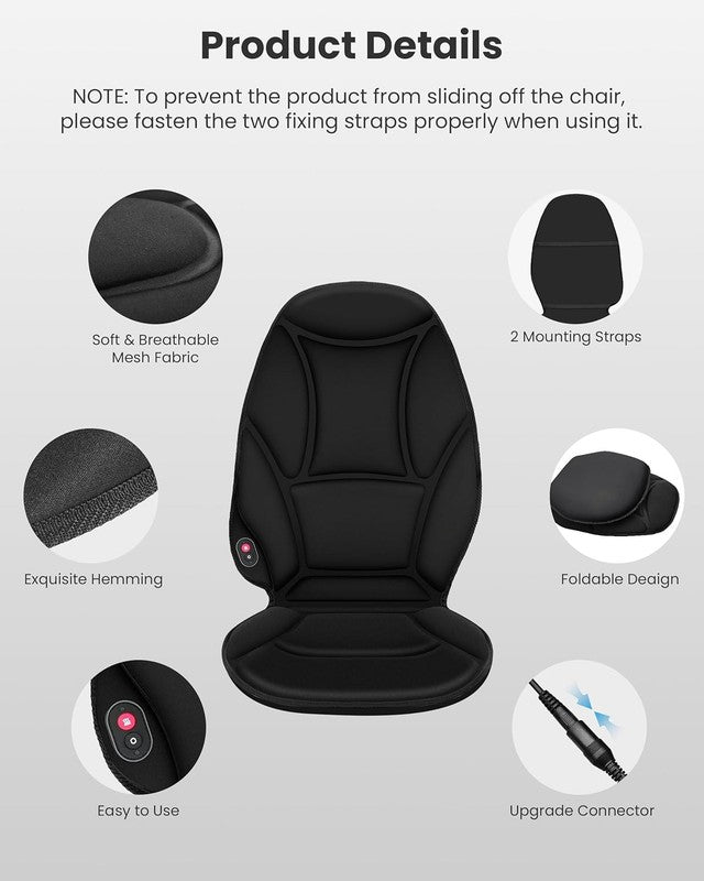 Vibration Back Massager Seat Cushion w/ Heat 5 Modes Chair Pad War6