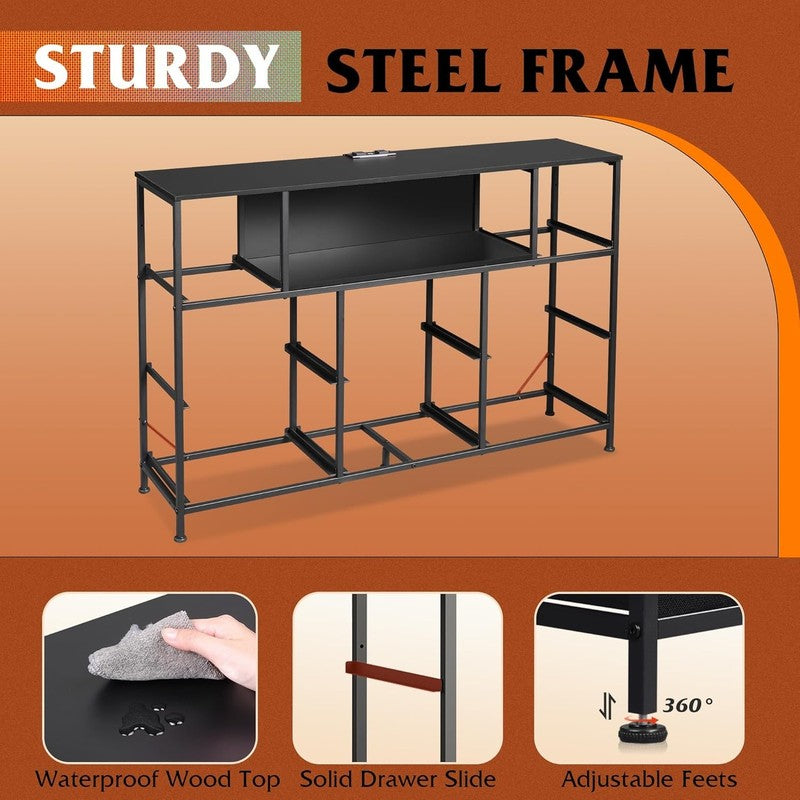Black TV Stand Dresser LED Lights Charging Station 8 Fabric Drawers Shelf7