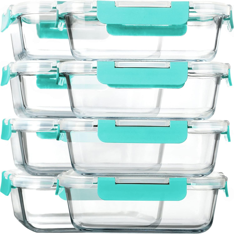 8 Pack 30oz Glass Meal Prep Containers Airtight Lids Green9
