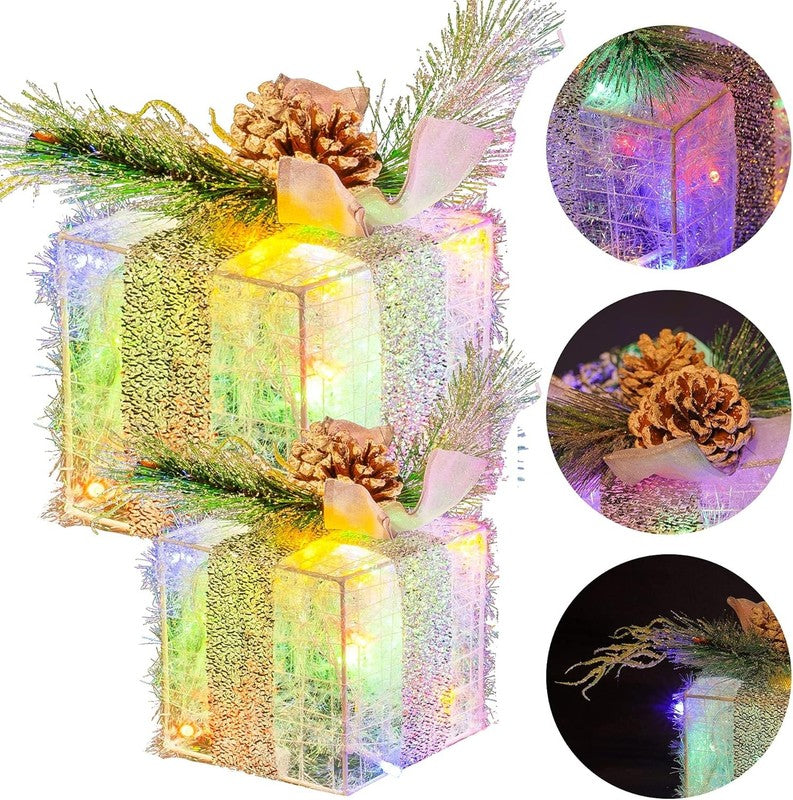 Set of 3 Christmas Lighted Gift Boxes 60 LED Pre-Lit Outdoor Indoor Multi-Color2