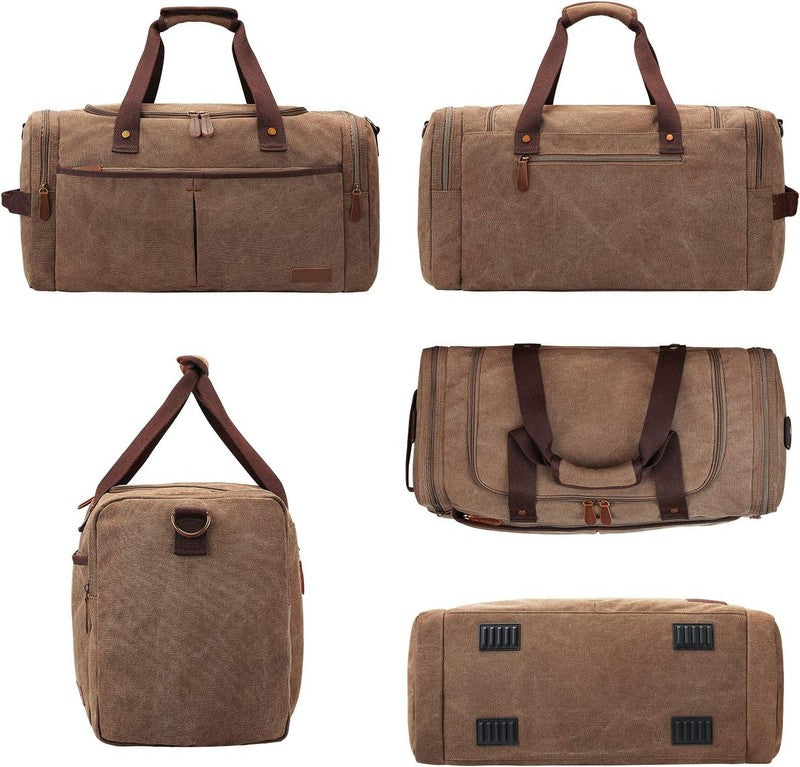45L Canvas Duffle Bag Travel Weekender Overnight w/ Shoes Compartment Men5