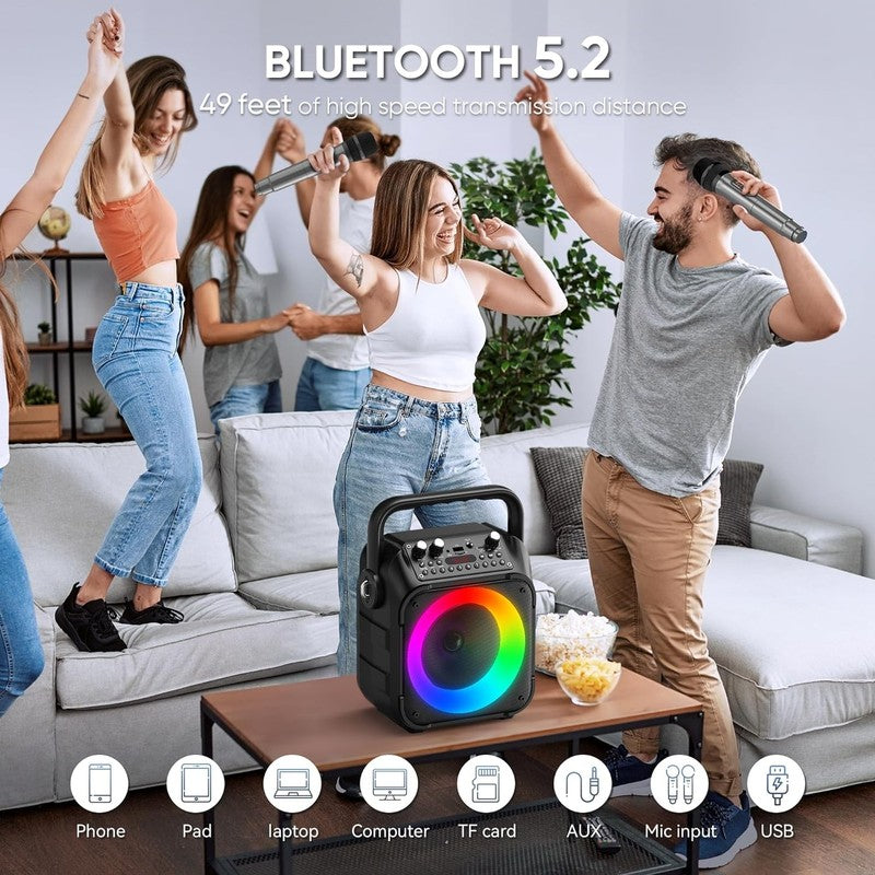 Karaoke Machine, Portable Bluetooth Speaker with 2 Wireless Microphones for Adul1