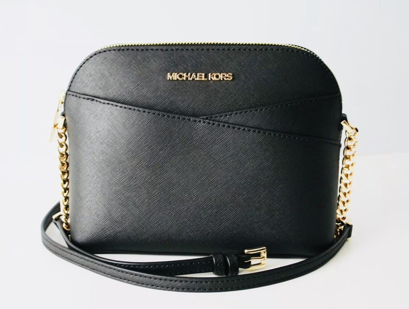 Jet Set Travel Medium Leather Crossbody Dome Handbag Black Gold8