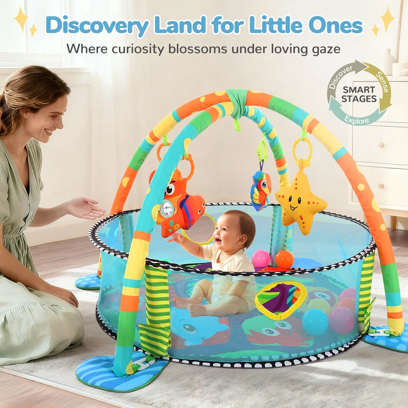 Baby Play Mat,  3 in 1 Baby Play Gym Activity Mat, with Hanging Toys and Ocean B4