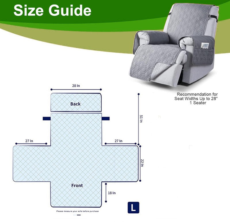 Waterproof Recliner Chair Cover Gray 28" 5-Layer Anti-Slip with Side Pockets5