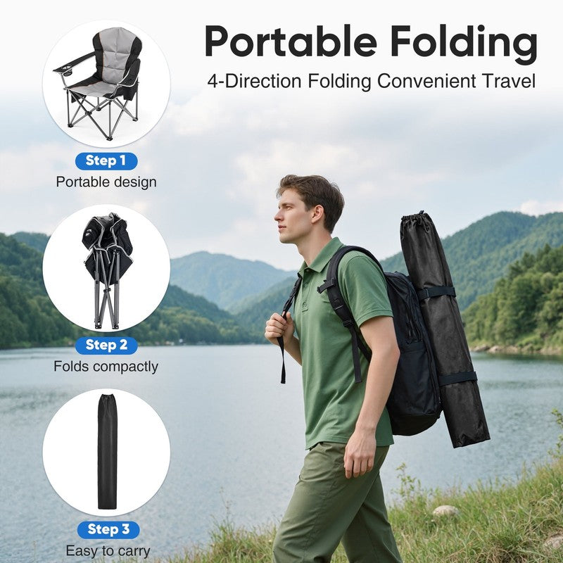 Oversized Camping Folding Chair, Heavy Duty Padded Chair with Cup Holder Storage5