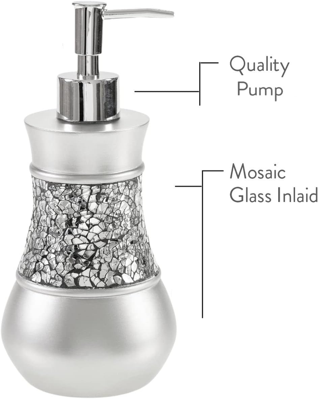 Elegant 4-Piece Crackled Glass Bathroom Accessory Set - Silver Finish3