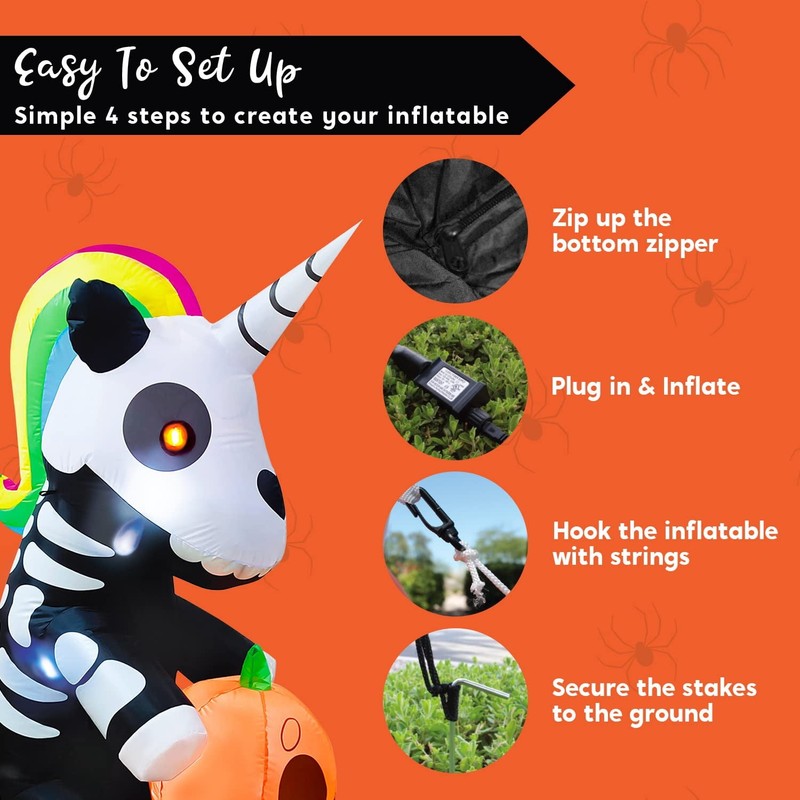 5Ft Halloween Inflatable Skeleton Unicorn w/ LEDs Yard Outdoor Decoration4