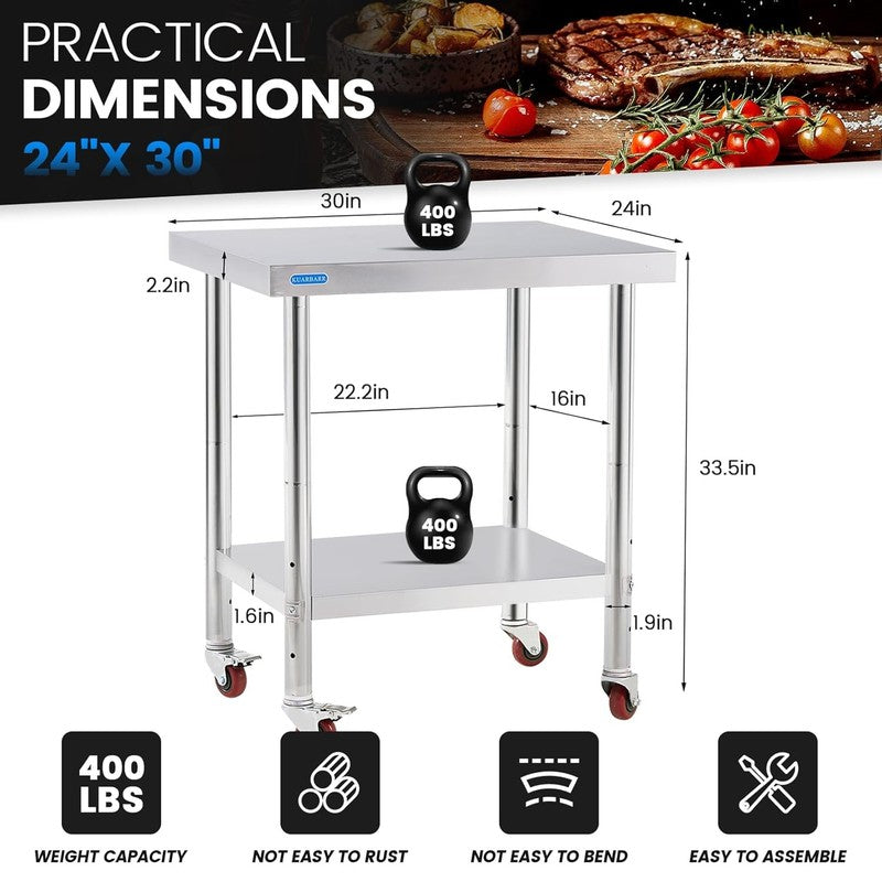 Stainless Steel Prep Work Table 24x30 w/ Wheels Adjustable Undershelf1