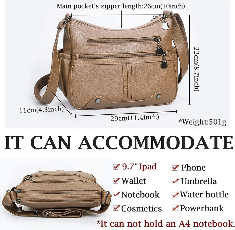 Women Soft PU Leather Crossbody Bag Multi Pocket Shoulder Handbag Tote Satchel2