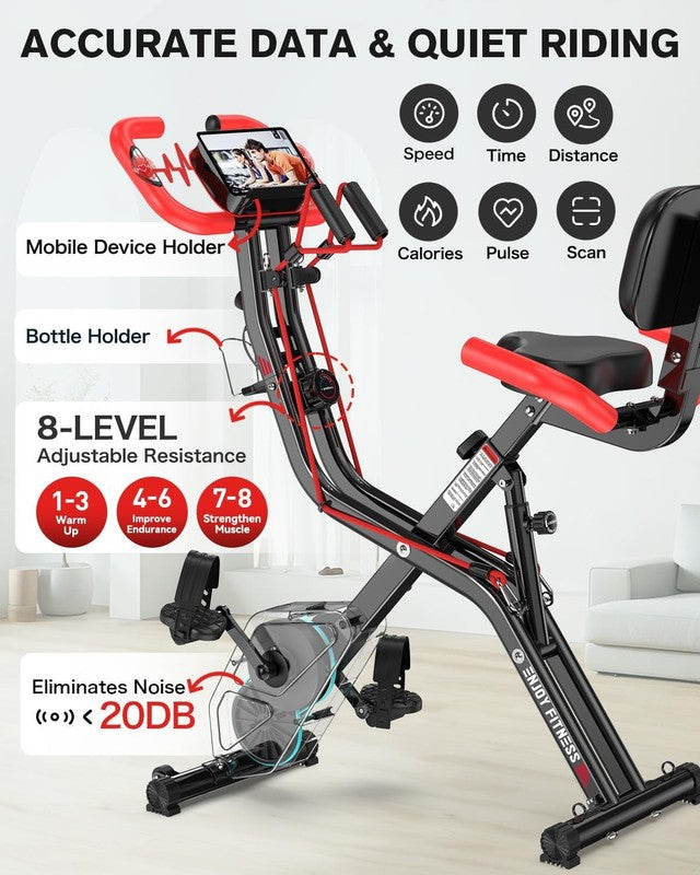 Folding Exercise Bike with Backrest, 8-Level Magnetic Resistance3