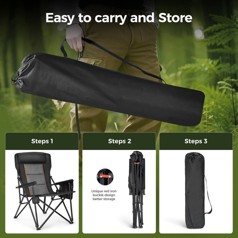 Oversized Camping Chair Heavy Duty High Back Camping Chairs 500Lbs Capacity Fold9