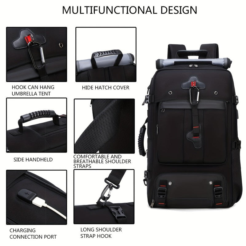 A 50L Large Capacity Hiking Backpack, Outdoor Camping Backpack, Convertible Shou10
