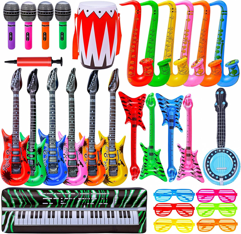Inflatable Rock Star Toy Set, 30 PCS 80S 90S Party Decorations Inflatable Party 10