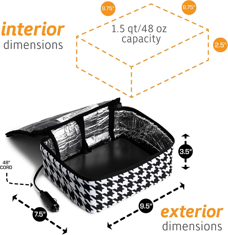 Mini Heated Lunch Box 12V Portable Electric Food Warmer Houndstooth2
