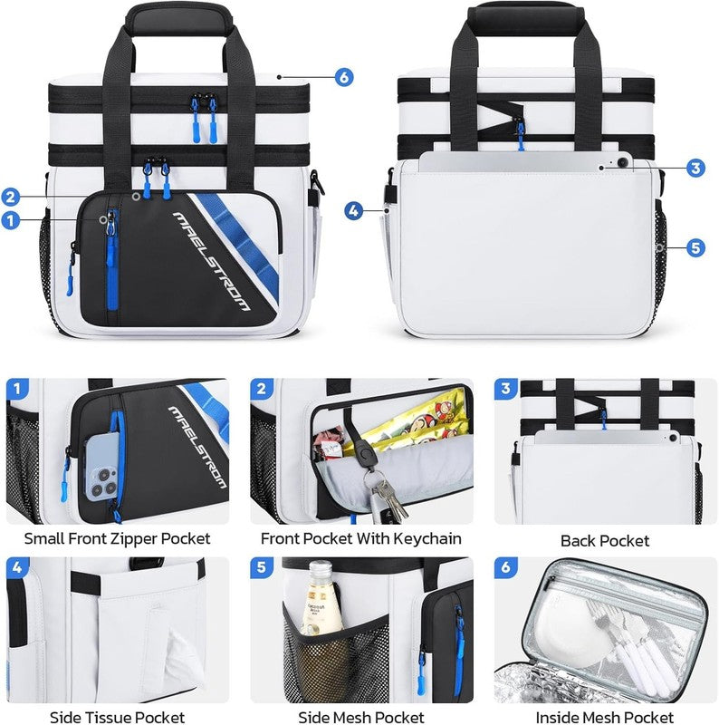 20L Expandable Double Deck Insulated Lunch Bag White Cooler2
