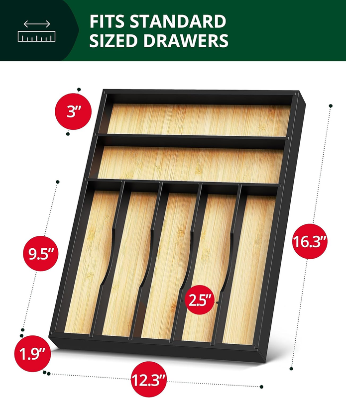Bamboo Kitchen Drawer Organizer 7 Slot Silverware Utensil Cutlery Tray2
