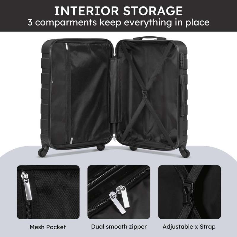 4 Piece Luggage Set Hardside Spinner Suitcase 16 20 24 28 Inch Lightweight Black3