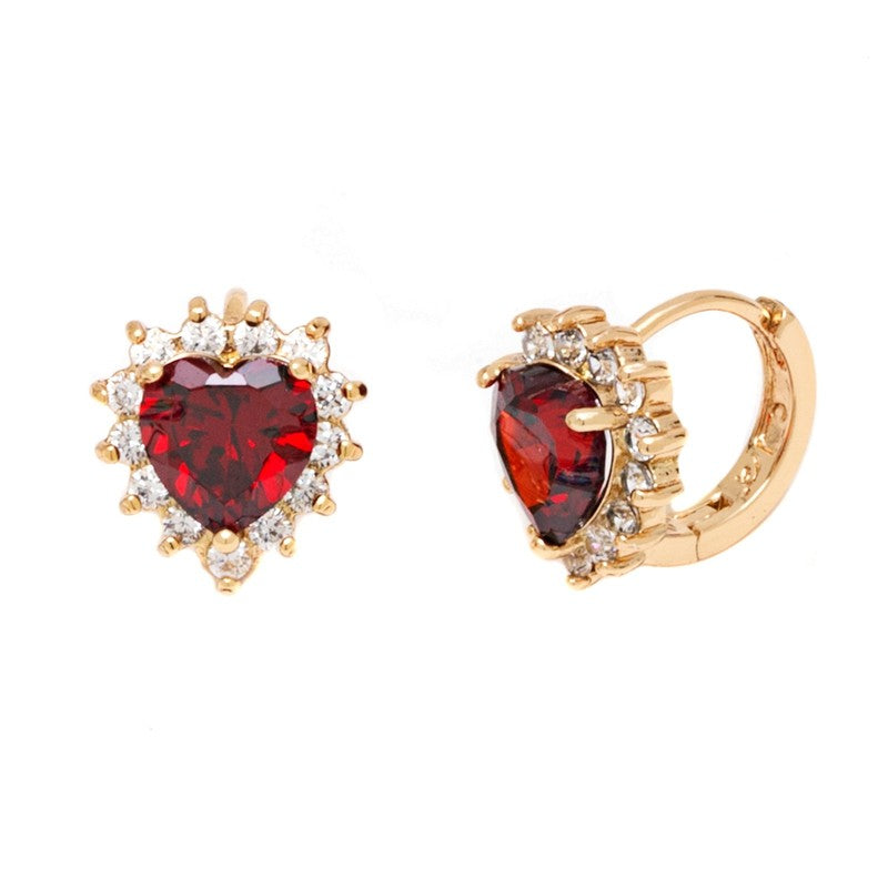 18K Gold Plated Ruby Heart Huggie with Omega Back Closure5