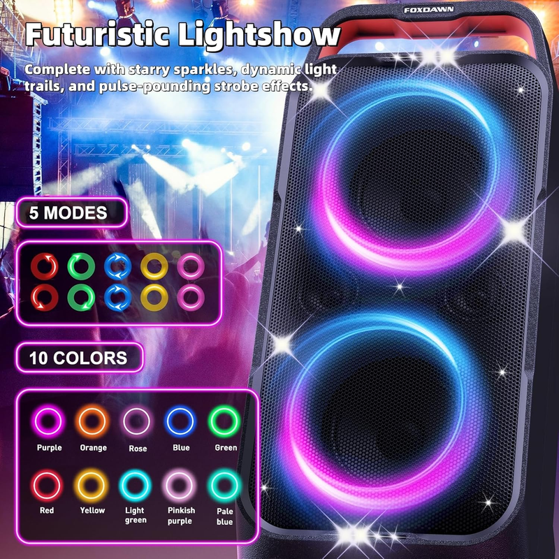 Wireless Boombox Speaker 240W Powerful Bass LED Light Party Outdoor Speaker2