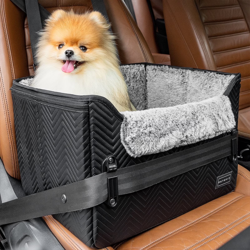 Dog Car Seat, Waterproof PU Leather Dog Carseat with Patent Safe Buckles, Clip O8